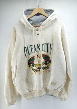 Vintage‎ Diport Made In USA 90s Buttoned Hoodie Sweatshirt Beige Size Medium